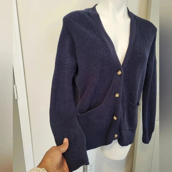 J.Crew Cotton/Cashmere Blue Button Up V-Neckline Sweater Cardigan(XXS) - Picture 8 of 13